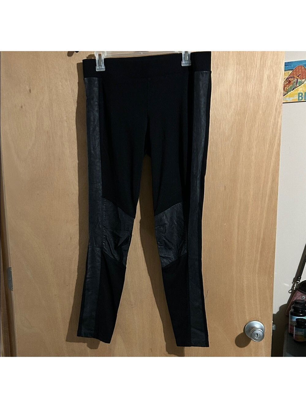 CAbi Black Leggings with Faux Leather Accents
